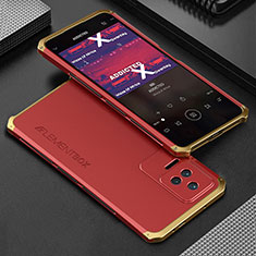 Funda Lujo Marco de Aluminio Carcasa 360 Grados para Xiaomi Redmi K40S 5G Oro y Rojo