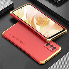 Funda Lujo Marco de Aluminio Carcasa 360 Grados para Xiaomi Redmi Note 10 JE 5G Oro y Rojo