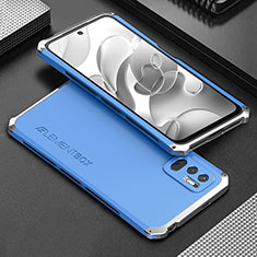 Funda Lujo Marco de Aluminio Carcasa 360 Grados para Xiaomi Redmi Note 10 JE 5G Plata y Azul