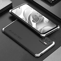 Funda Lujo Marco de Aluminio Carcasa 360 Grados para Xiaomi Redmi Note 10 JE 5G Plata y Negro