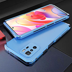 Funda Lujo Marco de Aluminio Carcasa 360 Grados para Xiaomi Redmi Note 10 Pro 5G Azul