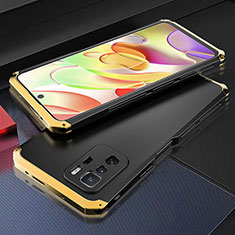 Funda Lujo Marco de Aluminio Carcasa 360 Grados para Xiaomi Redmi Note 10 Pro 5G Oro y Negro