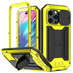 Funda Lujo Marco de Aluminio Carcasa 360 Grados RJ1 para Apple iPhone 15 Pro Max Amarillo