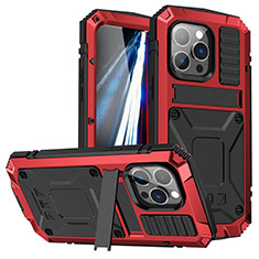 Funda Lujo Marco de Aluminio Carcasa 360 Grados RJ2 para Apple iPhone 16 Pro Max Rojo