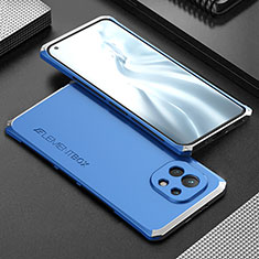 Funda Lujo Marco de Aluminio Carcasa T01 para Xiaomi Mi 11 Lite 5G NE Plata y Azul