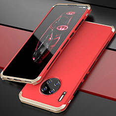 Funda Lujo Marco de Aluminio Carcasa T03 para Huawei Mate 30 Pro Oro y Rojo