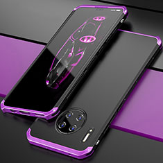 Funda Lujo Marco de Aluminio Carcasa T03 para Huawei Mate 30E Pro 5G Morado y Negro