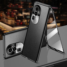 Funda Lujo Marco de Aluminio y Cuero Carcasa 360 Grados P01 para Oppo Reno10 Pro+ Plus 5G Negro