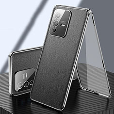 Funda Lujo Marco de Aluminio y Cuero Carcasa 360 Grados para Vivo V23 5G Negro