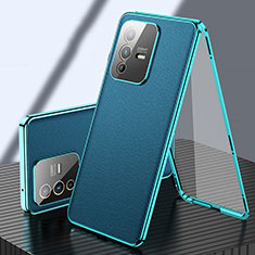 Funda Lujo Marco de Aluminio y Cuero Carcasa 360 Grados para Vivo V23 5G Verde