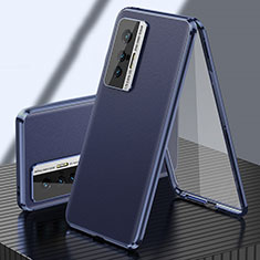 Funda Lujo Marco de Aluminio y Cuero Carcasa 360 Grados para Vivo X70t Azul