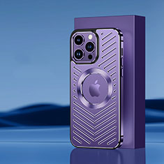 Funda Lujo Marco de Aluminio y Silicona Carcasa Bumper con Mag-Safe Magnetic AC1 para Apple iPhone 13 Pro Morado