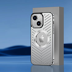 Funda Lujo Marco de Aluminio y Silicona Carcasa Bumper con Mag-Safe Magnetic AC1 para Apple iPhone 15 Plata