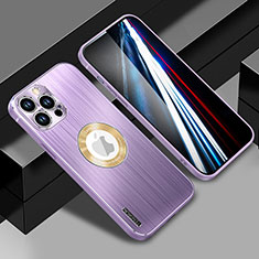 Funda Lujo Marco de Aluminio y Silicona Carcasa Bumper con Mag-Safe Magnetic JL1 para Apple iPhone 13 Pro Max Morado