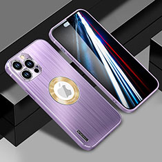 Funda Lujo Marco de Aluminio y Silicona Carcasa Bumper con Mag-Safe Magnetic JL1 para Apple iPhone 15 Pro Morado