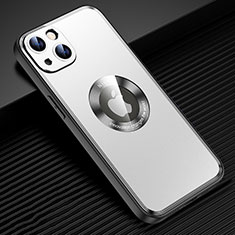 Funda Lujo Marco de Aluminio y Silicona Carcasa Bumper con Mag-Safe Magnetic JL2 para Apple iPhone 15 Plata