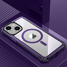 Funda Lujo Marco de Aluminio y Silicona Carcasa Bumper con Mag-Safe Magnetic QC1 para Apple iPhone 13 Morado