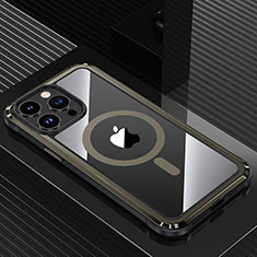 Funda Lujo Marco de Aluminio y Silicona Carcasa Bumper con Mag-Safe Magnetic QC1 para Apple iPhone 13 Pro Max Negro