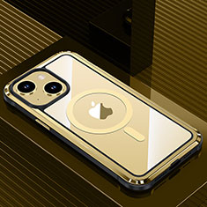 Funda Lujo Marco de Aluminio y Silicona Carcasa Bumper con Mag-Safe Magnetic QC1 para Apple iPhone 14 Oro