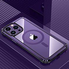 Funda Lujo Marco de Aluminio y Silicona Carcasa Bumper con Mag-Safe Magnetic QC1 para Apple iPhone 14 Pro Max Morado