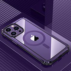 Funda Lujo Marco de Aluminio y Silicona Carcasa Bumper con Mag-Safe Magnetic QC1 para Apple iPhone 14 Pro Morado