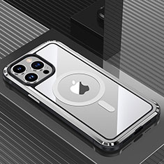 Funda Lujo Marco de Aluminio y Silicona Carcasa Bumper con Mag-Safe Magnetic QC1 para Apple iPhone 14 Pro Plata