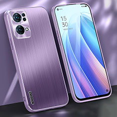 Funda Lujo Marco de Aluminio y Silicona Carcasa Bumper J01 para Oppo Reno7 Pro 5G Morado