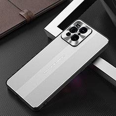 Funda Lujo Marco de Aluminio y Silicona Carcasa Bumper J02 para Oppo Find X3 5G Plata