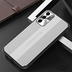 Funda Lujo Marco de Aluminio y Silicona Carcasa Bumper J02 para Oppo Reno6 5G Plata