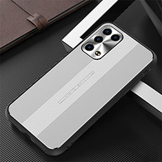 Funda Lujo Marco de Aluminio y Silicona Carcasa Bumper J02 para Oppo Reno6 Pro 5G Plata