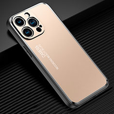 Funda Lujo Marco de Aluminio y Silicona Carcasa Bumper JL2 para Apple iPhone 14 Pro Oro