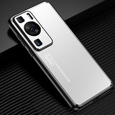 Funda Lujo Marco de Aluminio y Silicona Carcasa Bumper JL2 para Huawei P60 Pro Plata