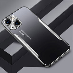 Funda Lujo Marco de Aluminio y Silicona Carcasa Bumper JL3 para Apple iPhone 15 Plata