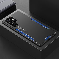 Funda Lujo Marco de Aluminio y Silicona Carcasa Bumper M01 para Samsung Galaxy S21 Ultra 5G Azul