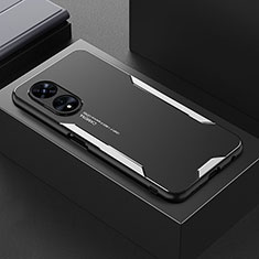 Funda Lujo Marco de Aluminio y Silicona Carcasa Bumper para Oppo A1 5G Plata