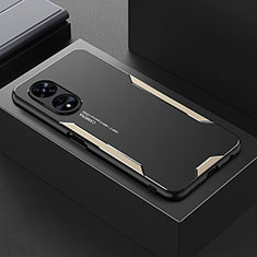 Funda Lujo Marco de Aluminio y Silicona Carcasa Bumper para Oppo A78 5G Oro