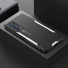 Funda Lujo Marco de Aluminio y Silicona Carcasa Bumper para Oppo Reno6 Pro+ Plus 5G Plata