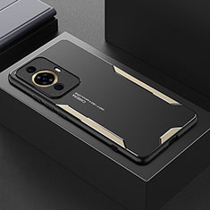 Funda Lujo Marco de Aluminio y Silicona Carcasa Bumper PB1 para Huawei Nova 11 Pro Oro