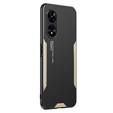 Funda Lujo Marco de Aluminio y Silicona Carcasa Bumper PB1 para Oppo A1 Pro 5G Oro