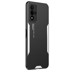 Funda Lujo Marco de Aluminio y Silicona Carcasa Bumper PB1 para Oppo A93s 5G Plata