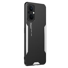 Funda Lujo Marco de Aluminio y Silicona Carcasa Bumper PB1 para Oppo A96 5G Plata