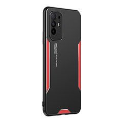 Funda Lujo Marco de Aluminio y Silicona Carcasa Bumper PB1 para Oppo F19 Pro+ Plus 5G Rojo