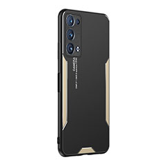 Funda Lujo Marco de Aluminio y Silicona Carcasa Bumper PB1 para Oppo Reno6 Pro+ Plus 5G Oro