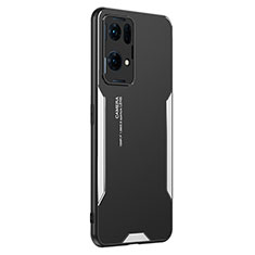 Funda Lujo Marco de Aluminio y Silicona Carcasa Bumper PB1 para Oppo Reno7 Pro 5G Plata