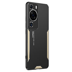 Funda Lujo Marco de Aluminio y Silicona Carcasa Bumper PB2 para Huawei P60 Oro