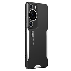 Funda Lujo Marco de Aluminio y Silicona Carcasa Bumper PB2 para Huawei P60 Pro Plata