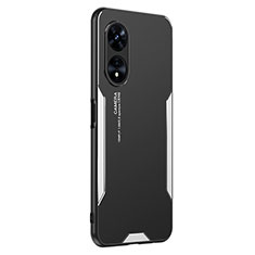 Funda Lujo Marco de Aluminio y Silicona Carcasa Bumper PB2 para Oppo A78 4G Plata