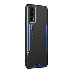 Funda Lujo Marco de Aluminio y Silicona Carcasa Bumper PB2 para Vivo iQOO 7 India 5G Azul