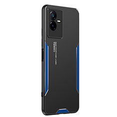 Funda Lujo Marco de Aluminio y Silicona Carcasa Bumper PB2 para Vivo iQOO Z6x Azul