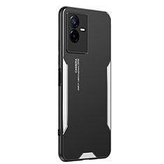 Funda Lujo Marco de Aluminio y Silicona Carcasa Bumper PB2 para Vivo iQOO Z6x Plata